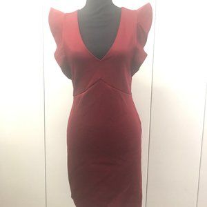 Dark Red V Neck Dress with Butterfly Sleeve